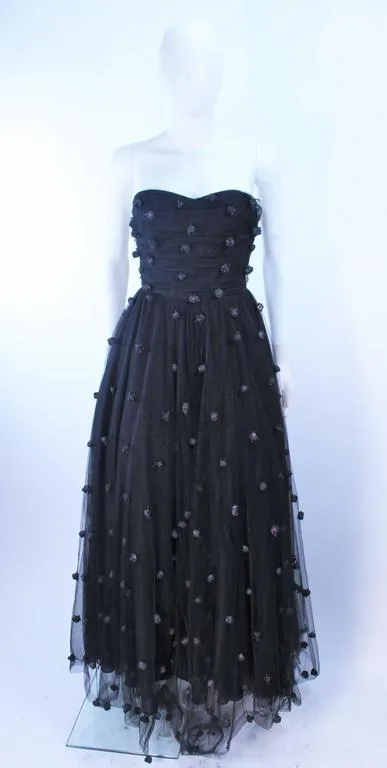 PAMELA DENNIS Black Mesh Gown, Applique & Wrap Size 2-4