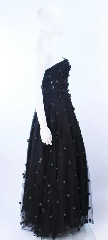 PAMELA DENNIS Black Mesh Gown, Applique & Wrap Size 2-4