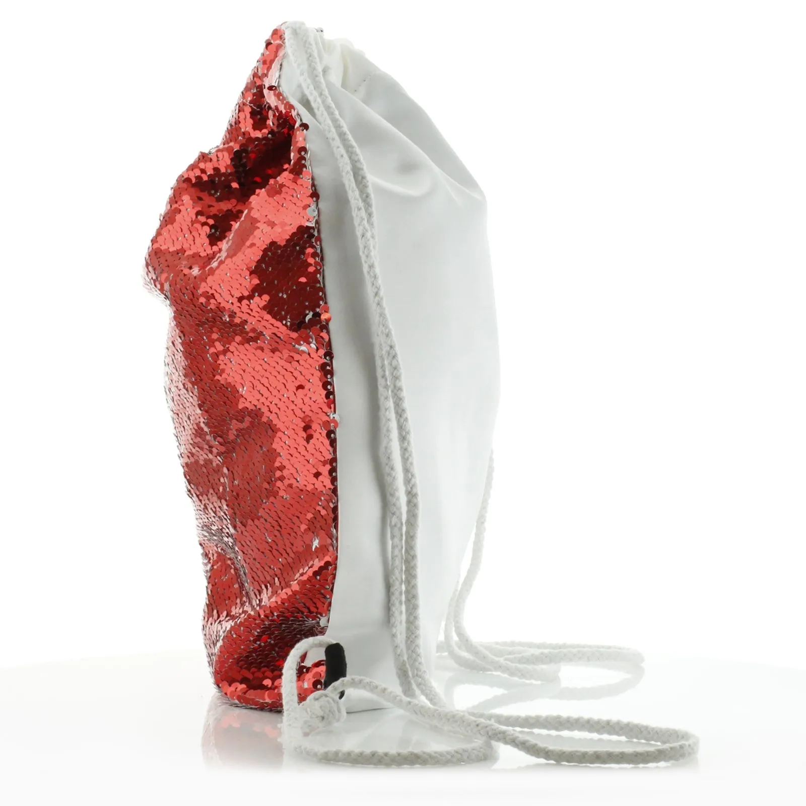 Personalised Sequin Drawstring Backpack with Christmas Reindeer Deer Green Leaves and Cute Text