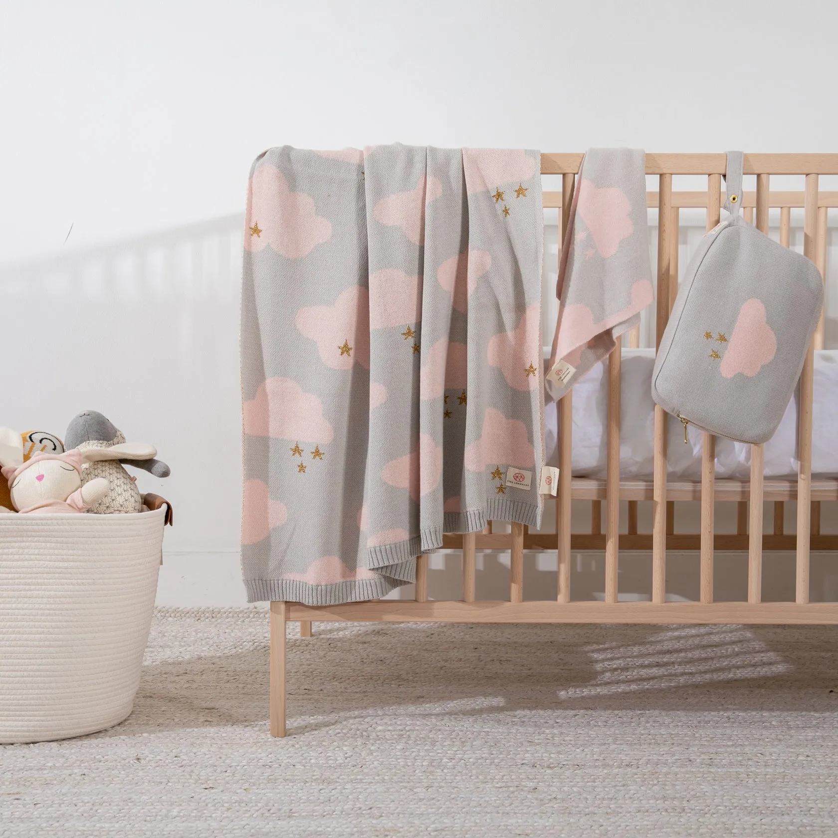 Personalized Baby Travel Set Dreamy Clouds 3 Piece Knitted