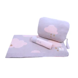 Personalized Baby Travel Set Dreamy Clouds 3 Piece Knitted