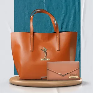 Personalized Best Lady Wallet and Tote Bag - Tan