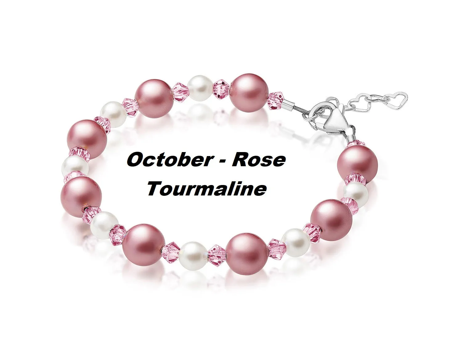 Personalized Birthstone Bracelets for Girls -White and Rose Simulated Austrian Pearls Crystals, Sterling Silver Initial Charm Bracelet Jewelry for Babies to teens, Customized Alphabet Letters