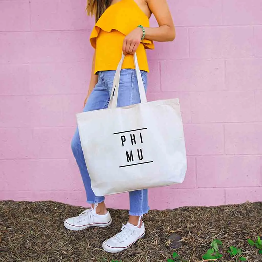 Phi Mu Sorority Printed on a Roomy Canvas Tote Bag
