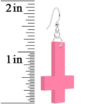 Pink Inverted Cross Dangle Earrings