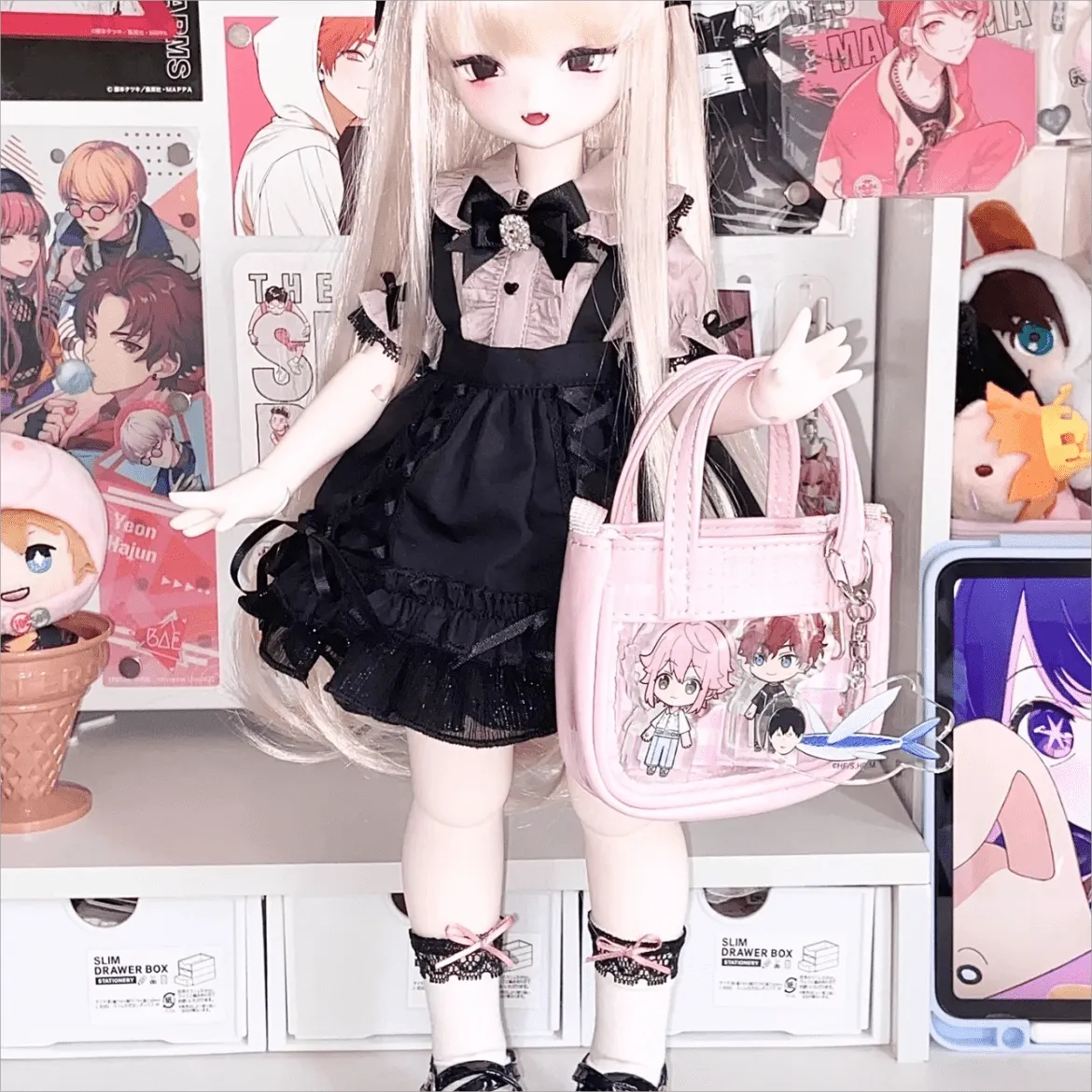 Pink Mini Clear Doll Tote Bag Shoulder Leather Bag Doll Accessories