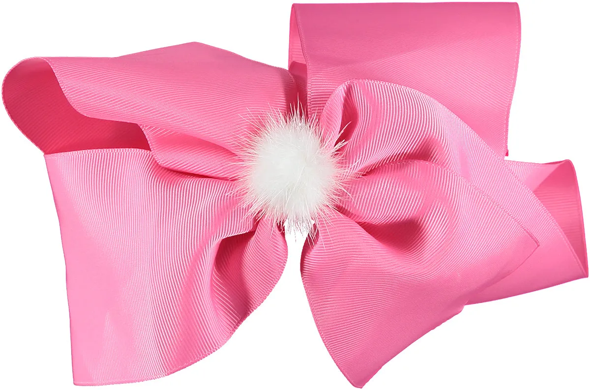 Pink Oversized Bow with White PomPom Headband