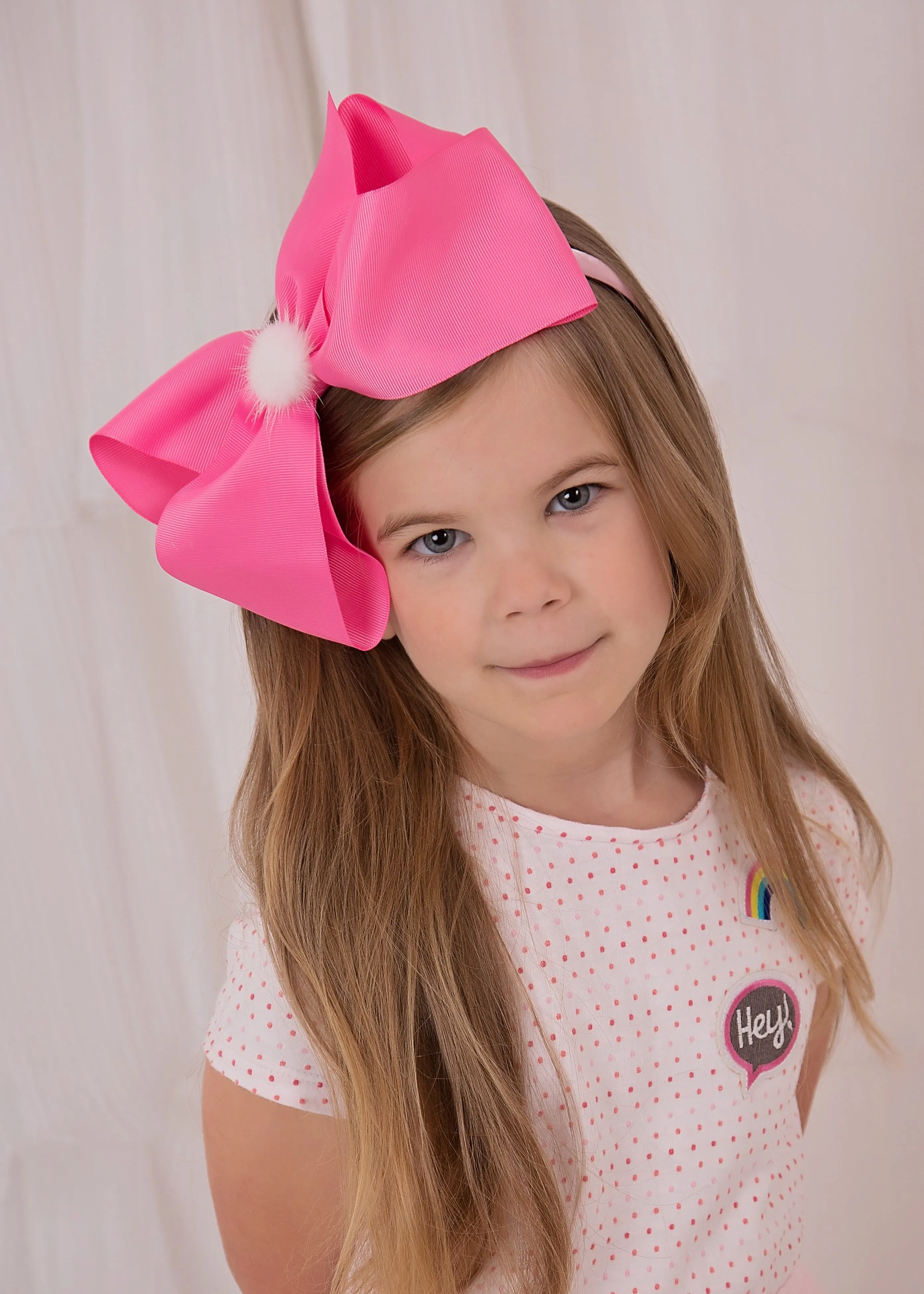 Pink Oversized Bow with White PomPom Headband