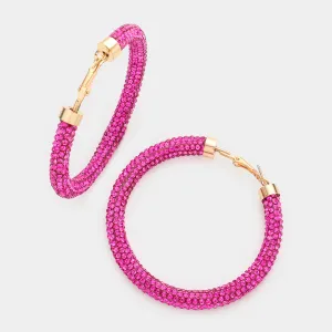 Pink Rhinestone Hoop Earrings | 2.5" | 482473