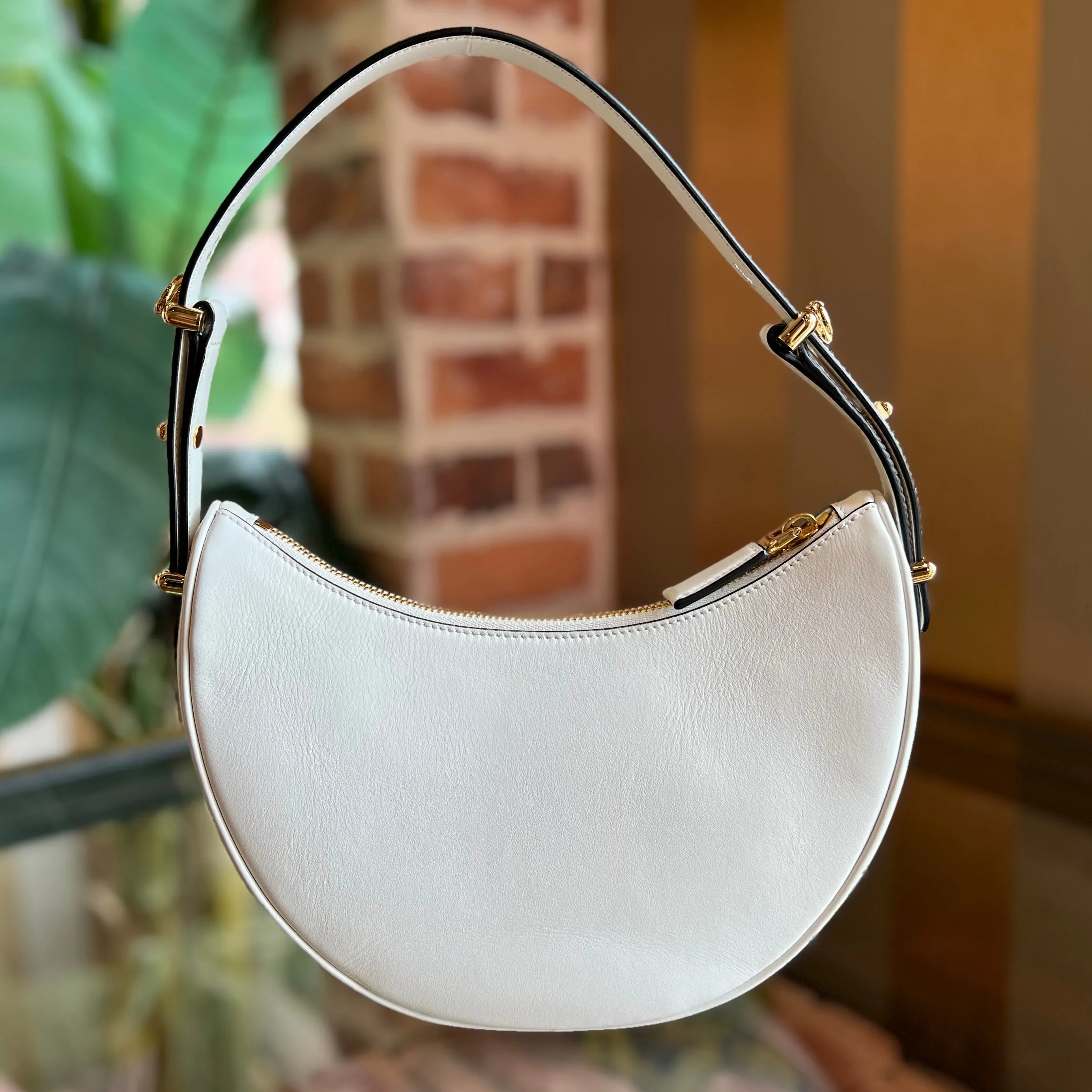 PRADA Arqué Small White Leather Half Moon Hobo Bag
