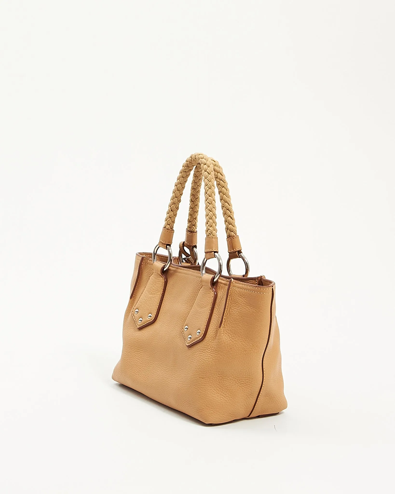 Prada Beige Pebbled Leather Rope Handle Mini Tote Bag