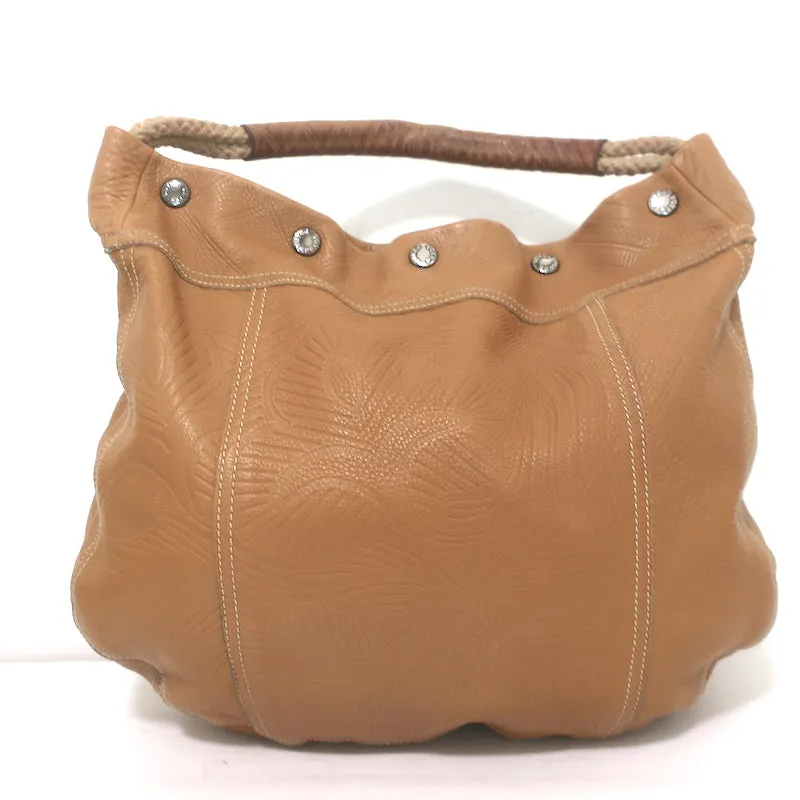 Prada Embossed Leather Hobo Tan Large Snap-Top Shoulder Bag