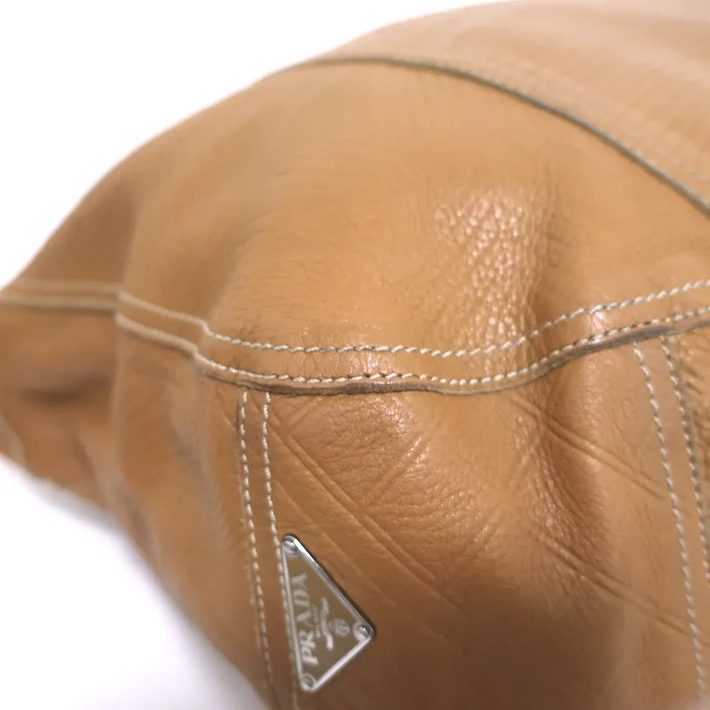Prada Embossed Leather Hobo Tan Large Snap-Top Shoulder Bag