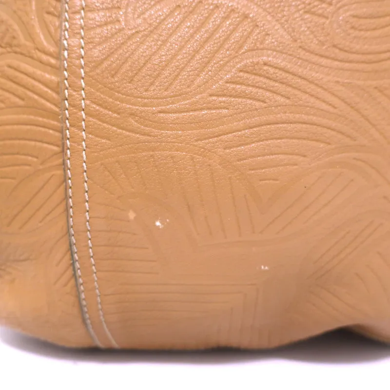 Prada Embossed Leather Hobo Tan Large Snap-Top Shoulder Bag