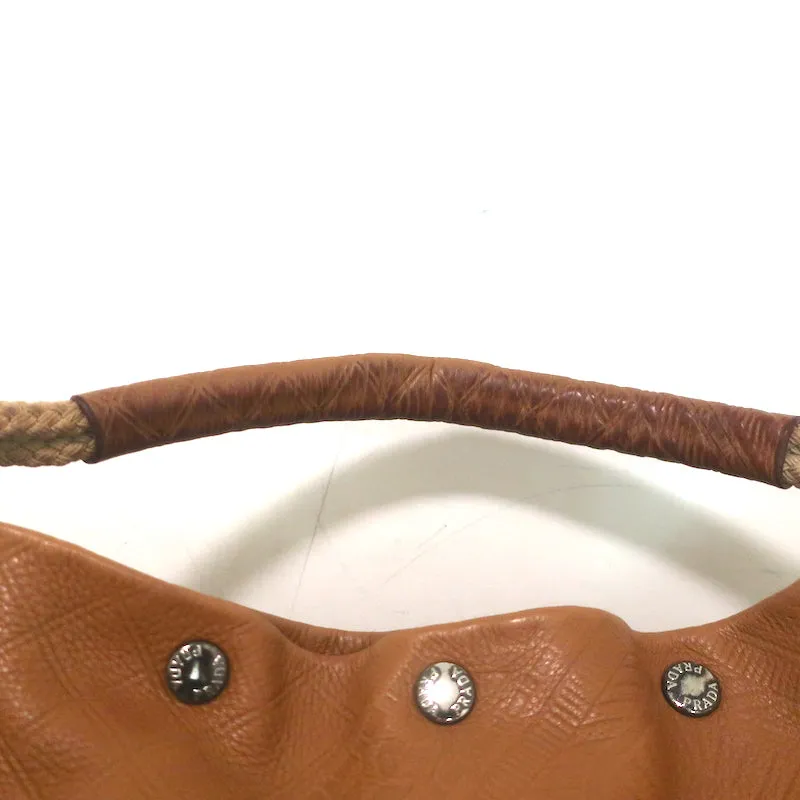 Prada Embossed Leather Hobo Tan Large Snap-Top Shoulder Bag