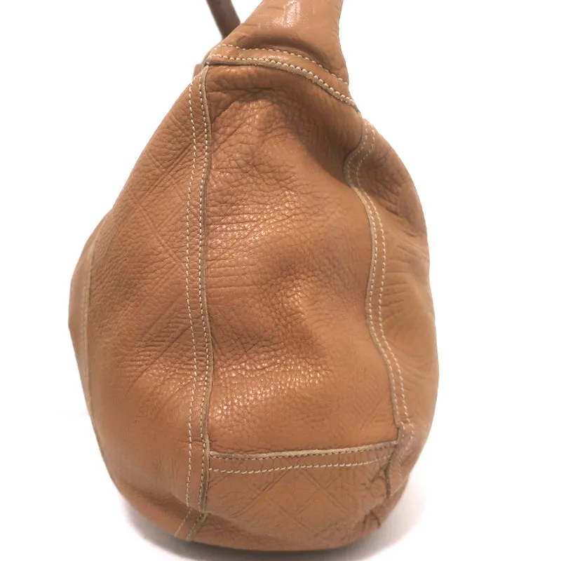 Prada Embossed Leather Hobo Tan Large Snap-Top Shoulder Bag