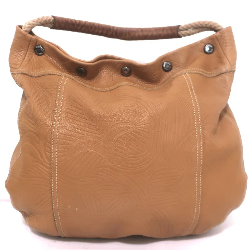 Prada Embossed Leather Hobo Tan Large Snap-Top Shoulder Bag