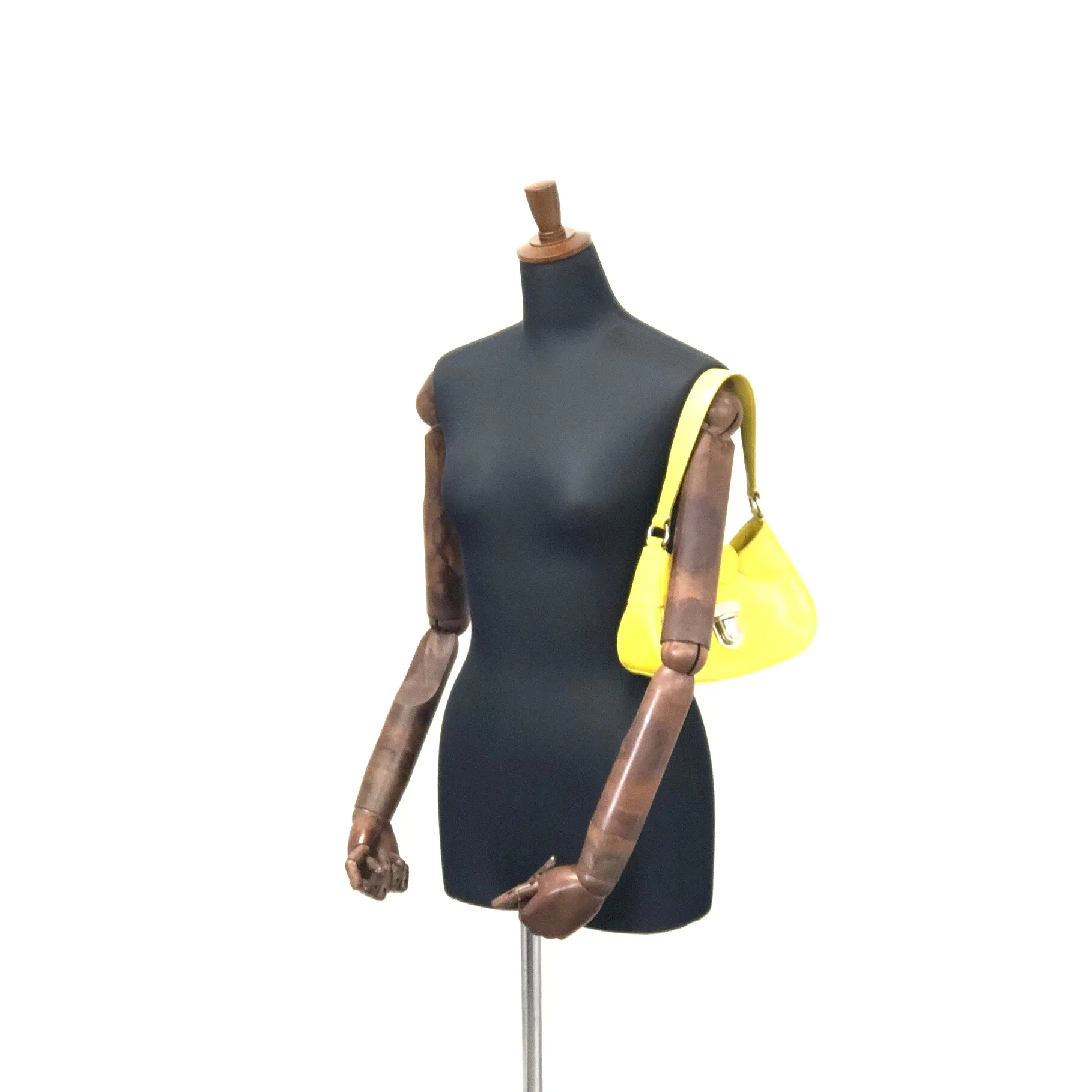 PRADA Logo Metal Clasp Push Lock Shoulder bag Hobo bag Yellow Vintage 3rzmgz