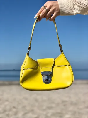 PRADA Logo Metal Clasp Push Lock Shoulder bag Hobo bag Yellow Vintage 3rzmgz