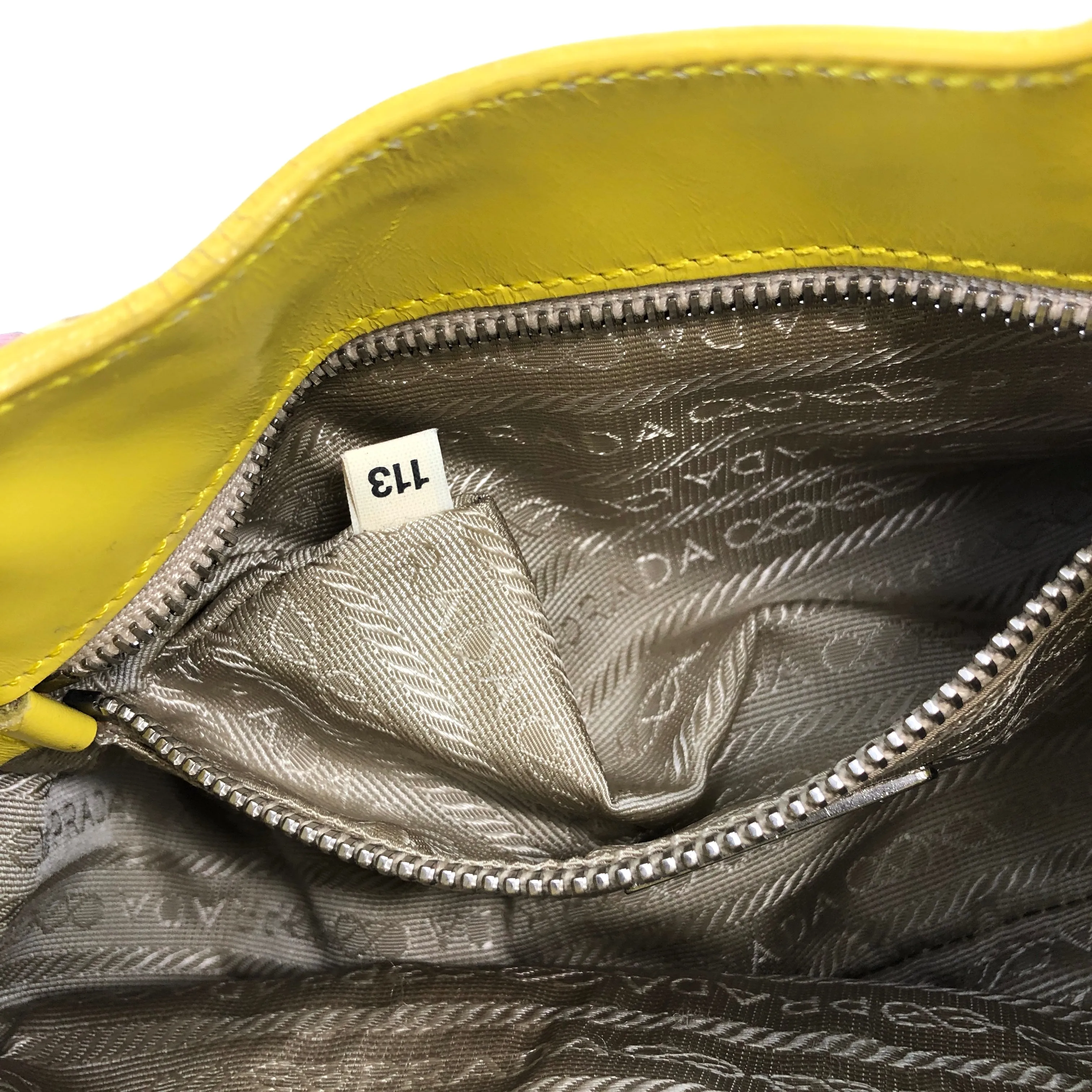 PRADA Logo Metal Clasp Push Lock Shoulder bag Hobo bag Yellow Vintage 3rzmgz
