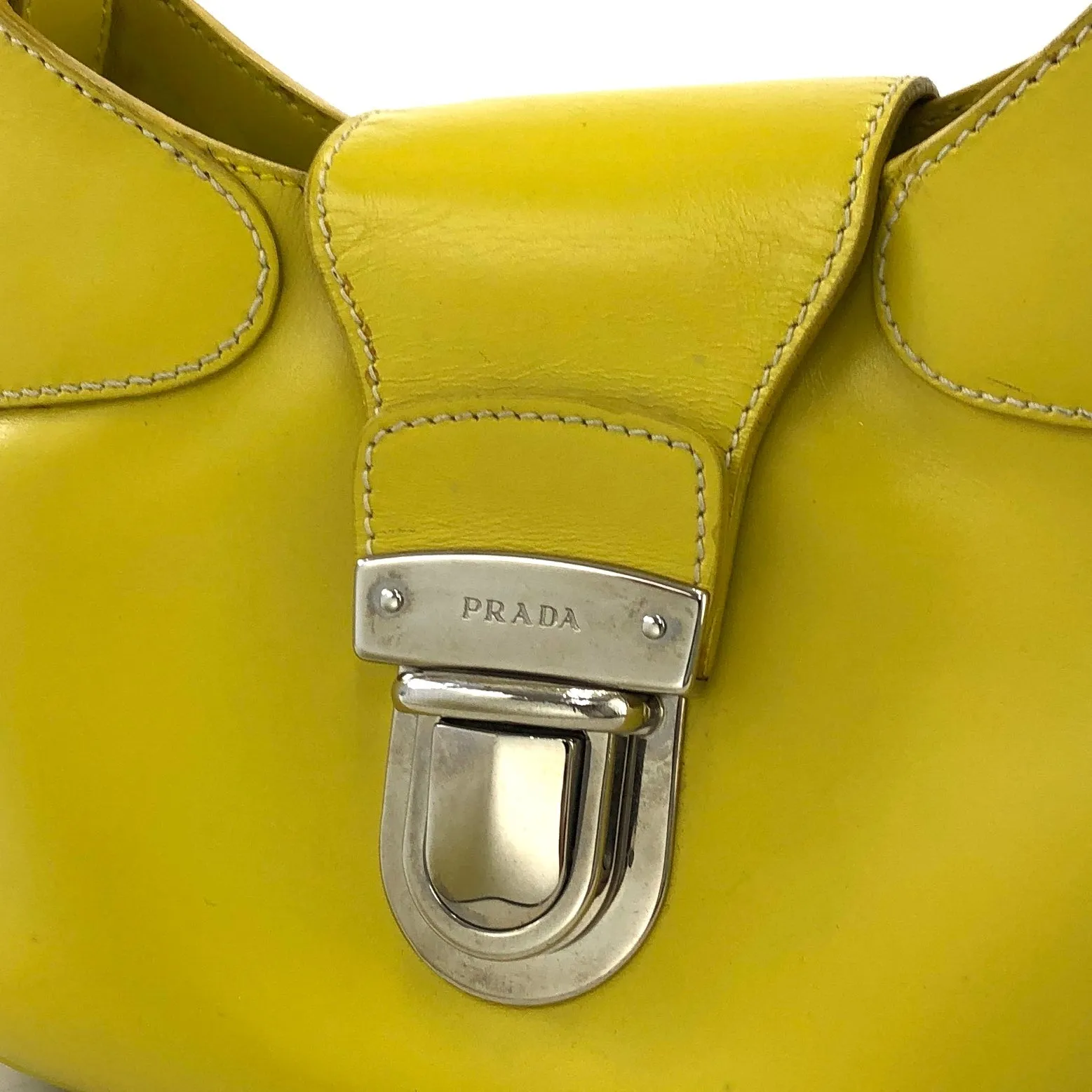 PRADA Logo Metal Clasp Push Lock Shoulder bag Hobo bag Yellow Vintage 3rzmgz