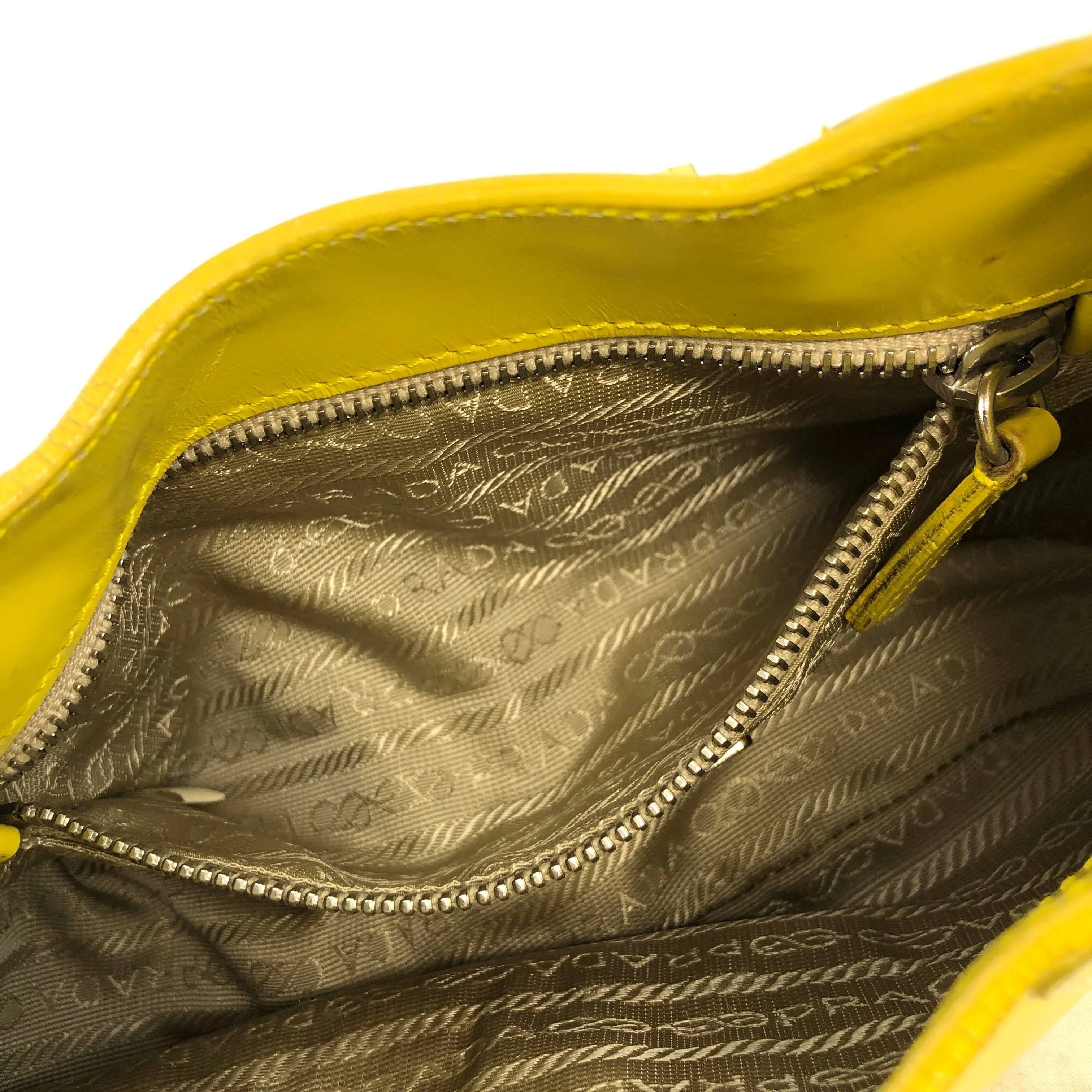 PRADA Logo Metal Clasp Push Lock Shoulder bag Hobo bag Yellow Vintage 3rzmgz