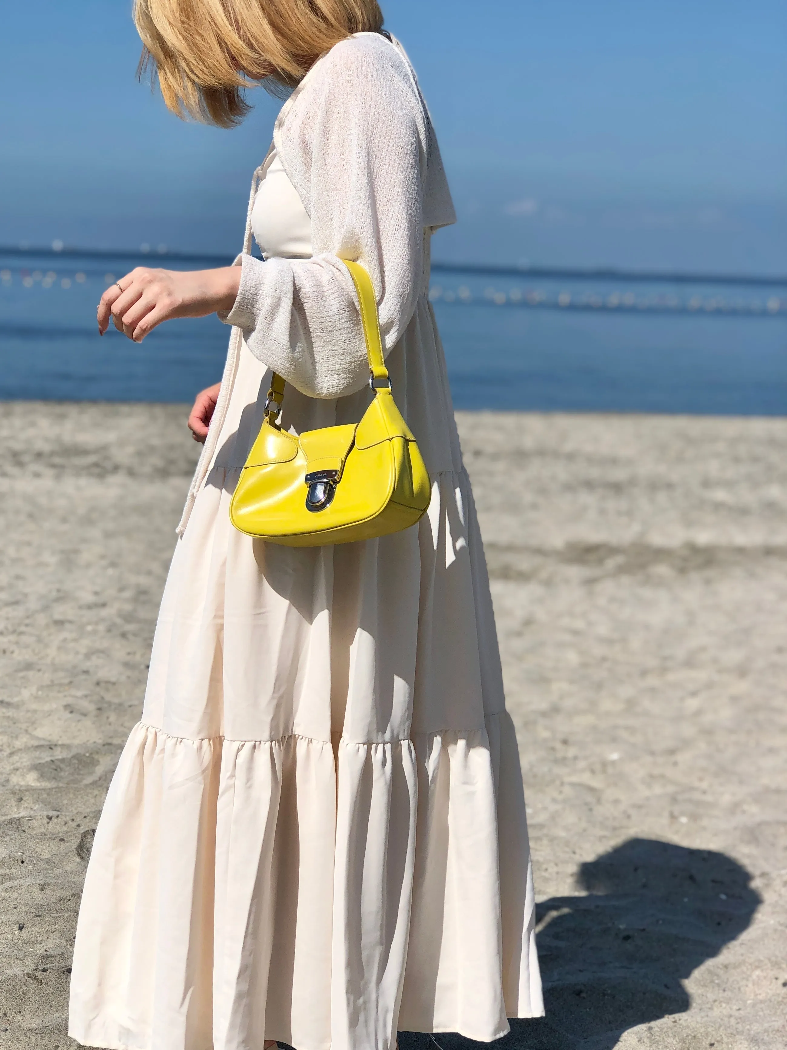 PRADA Logo Metal Clasp Push Lock Shoulder bag Hobo bag Yellow Vintage 3rzmgz