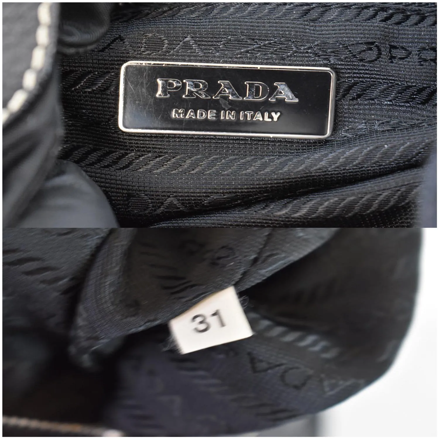 PRADA  Nylon Leather Strap Hobo Bag Black