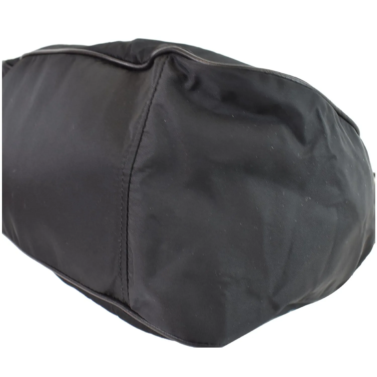 PRADA  Nylon Leather Strap Hobo Bag Black