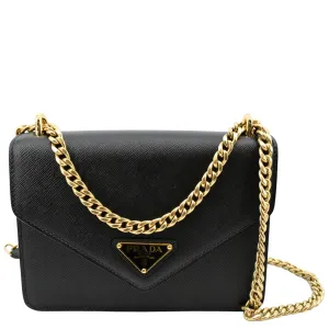 PRADA Saffiano Lux Leather Crossbody Bag Black
