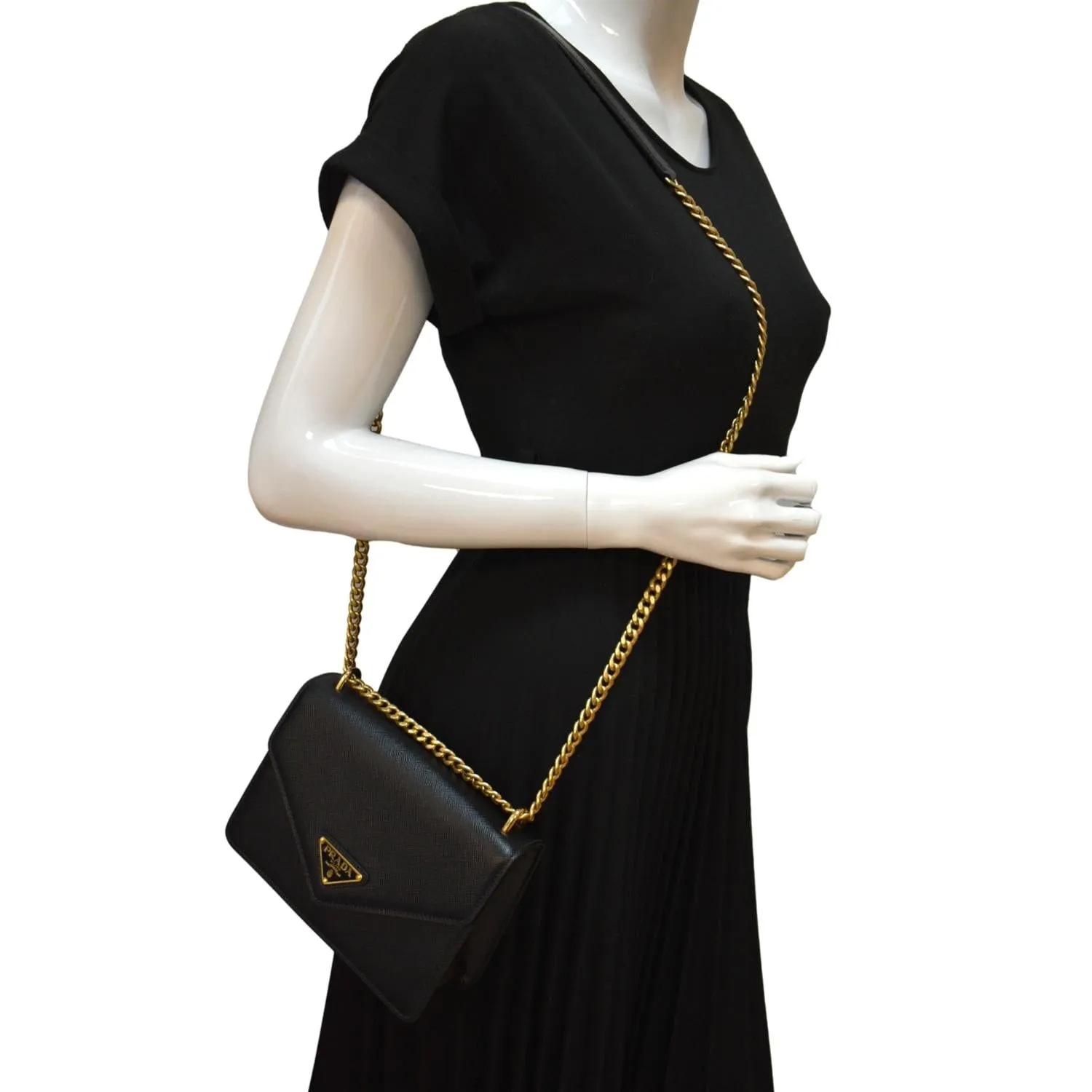 PRADA Saffiano Lux Leather Crossbody Bag Black