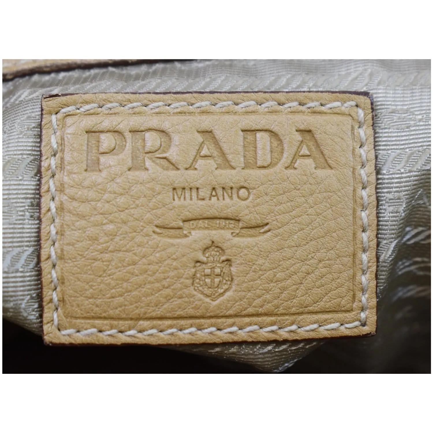 PRADA Vitello Daino Large Leather Hobo Shoulder Bag Beige