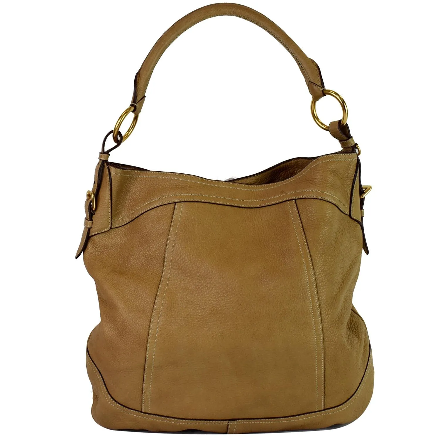PRADA Vitello Daino Large Leather Hobo Shoulder Bag Beige