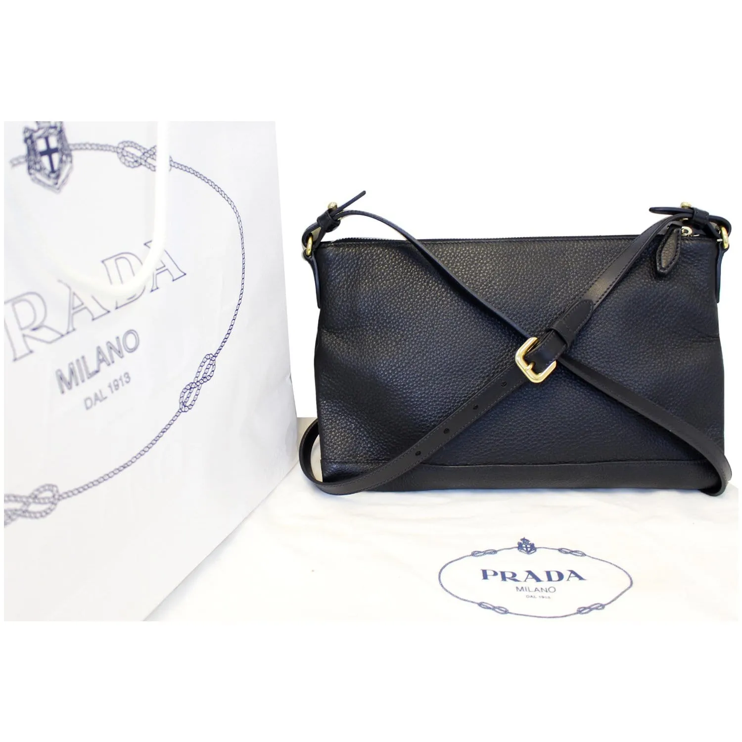 PRADA Vitello Daino Leather Crossbody Bag 1BH050 Black