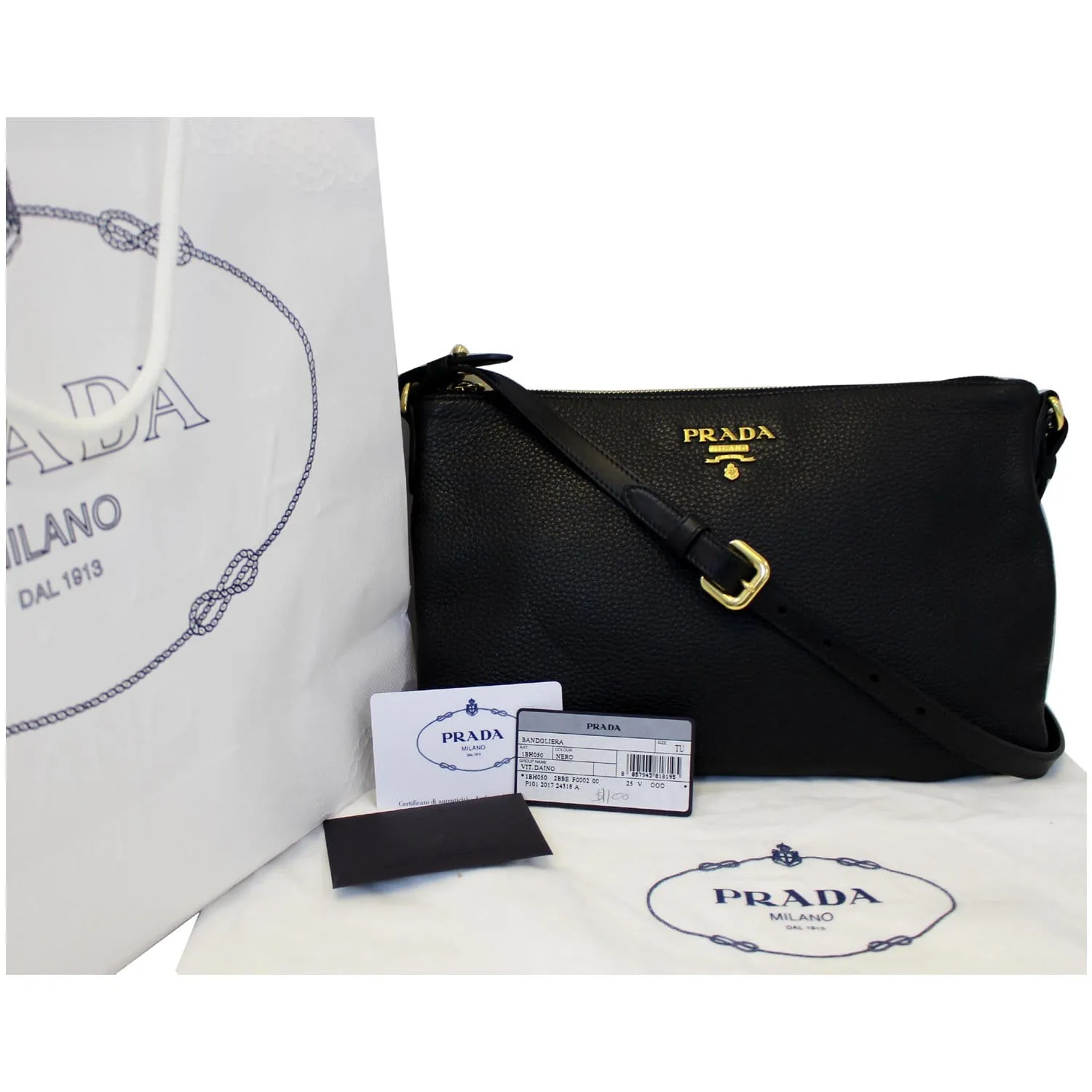 PRADA Vitello Daino Leather Crossbody Bag 1BH050 Black