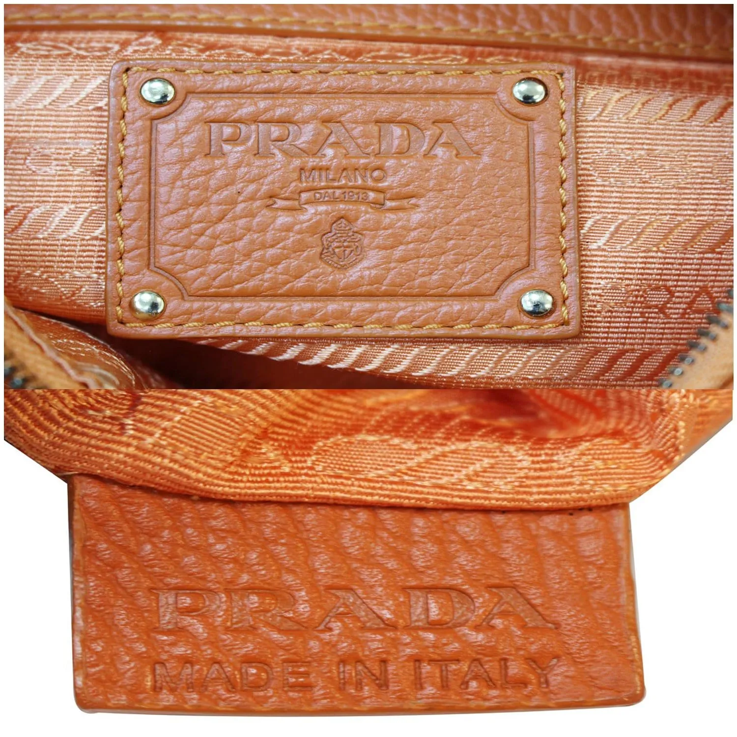 PRADA Vitello Daino Pebbled Leather Hobo Bag Orange