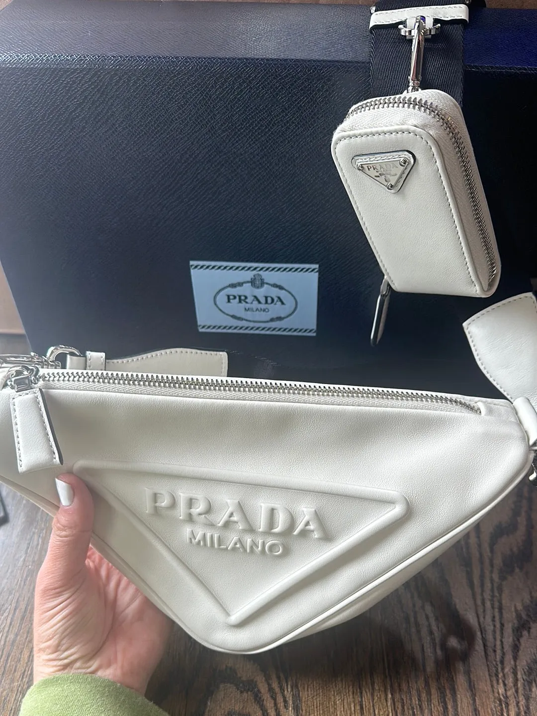 Prada White Leather Triangle Shoulder Bag