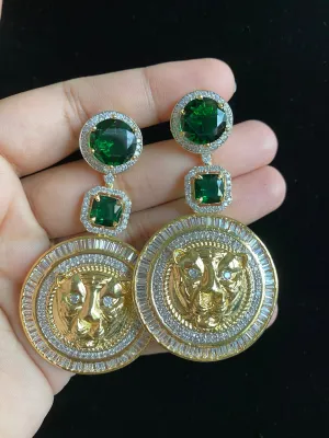 Preorder Tiger Designer AD Earrings Green