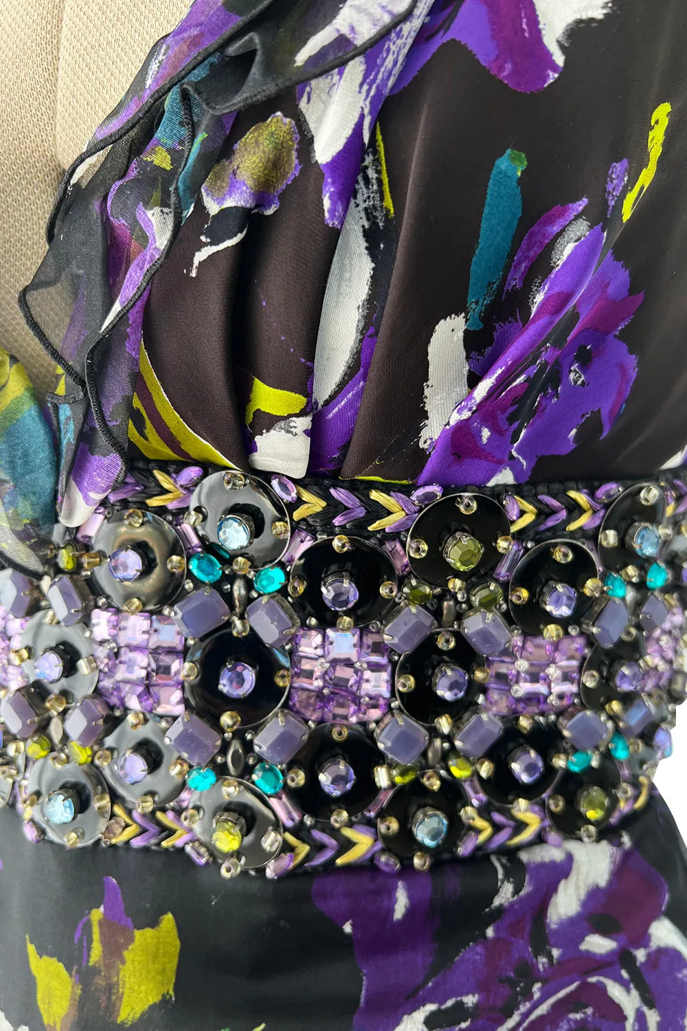 Prettiest Spring 2010 Oscar de la Renta Purple Silk Chiffon Ruffle Dress w Jewel Waistband
