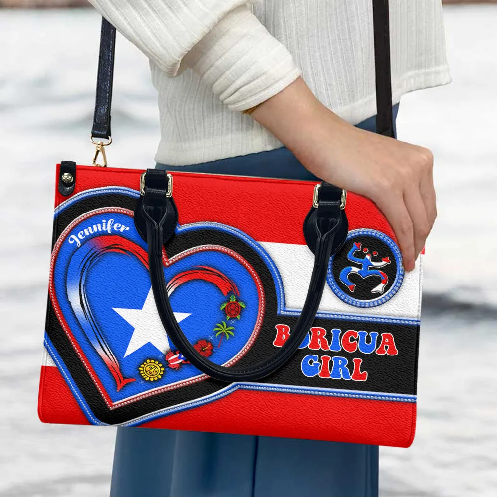 Puerto Rico Boricua Girl Personalized Leather Handbag Purse