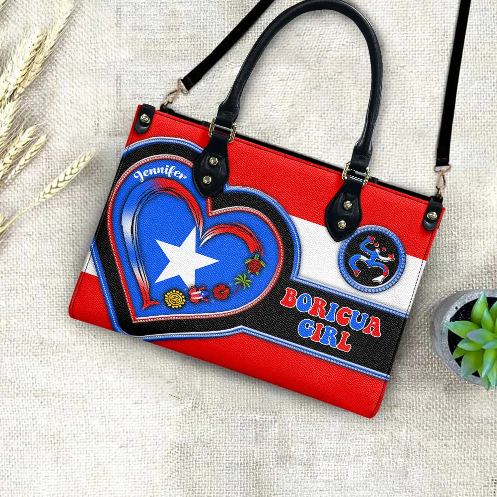 Puerto Rico Boricua Girl Personalized Leather Handbag Purse