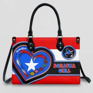 Puerto Rico Boricua Girl Personalized Leather Handbag Purse