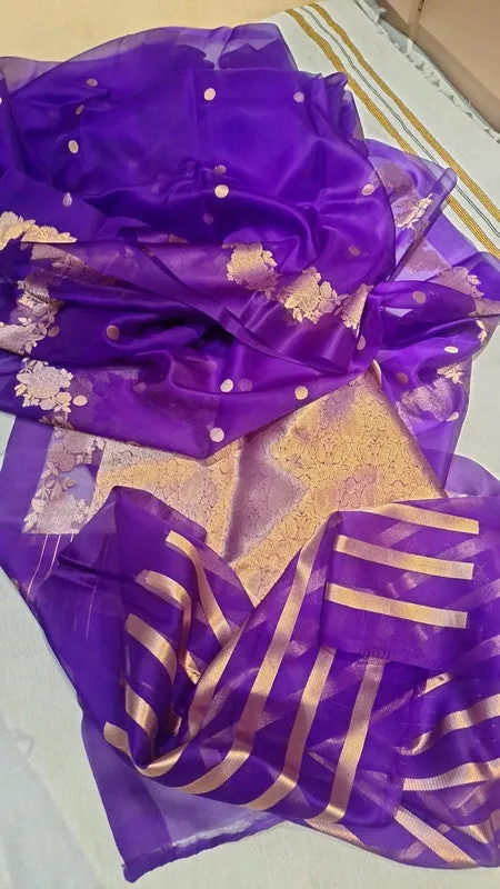 Pure Banarasi Handloom Organza Kora Silk Saree