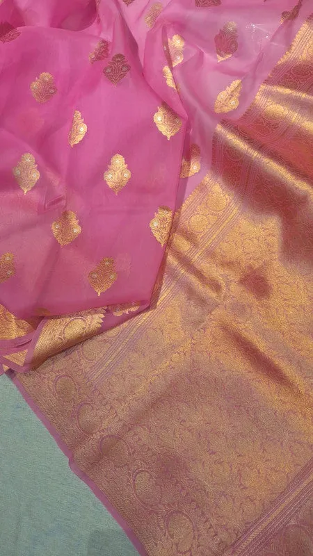 Pure Banarasi Handloom Organza Kora Silk Saree