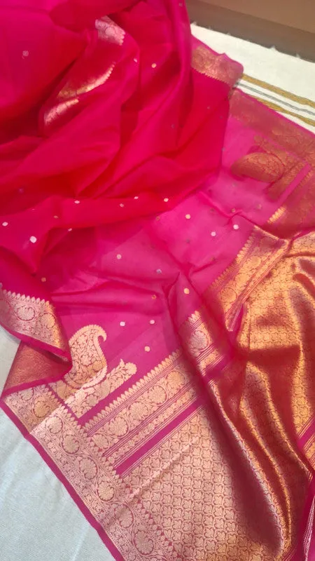 Pure Banarasi Handloom Organza Kora Silk Saree