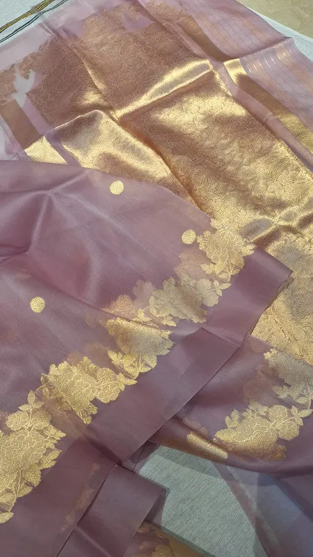 Pure Banarasi Handloom Organza Kora Silk Saree