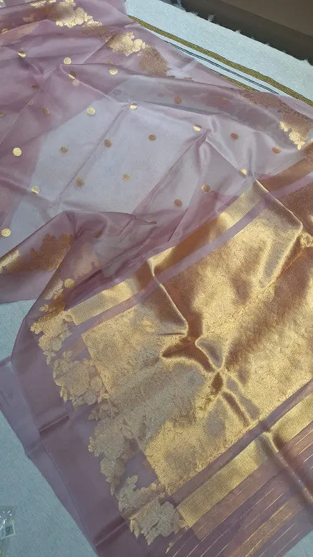 Pure Banarasi Handloom Organza Kora Silk Saree