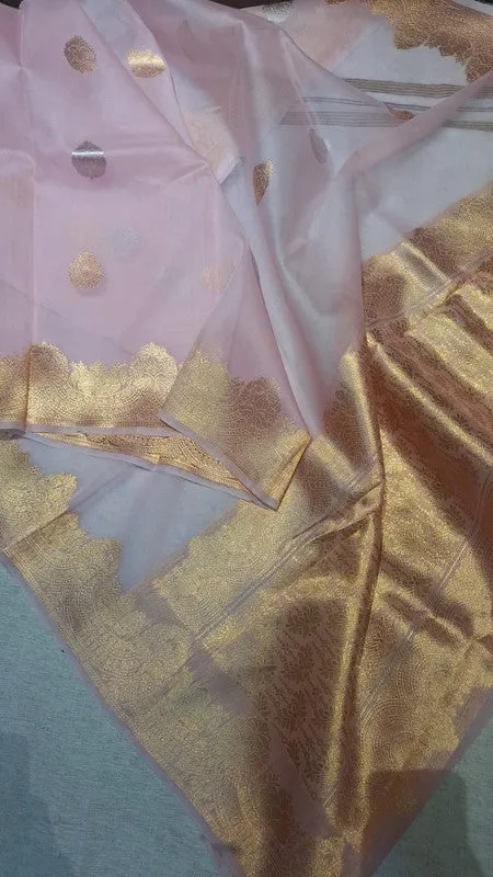 Pure Banarasi Handloom Organza Kora Silk Saree