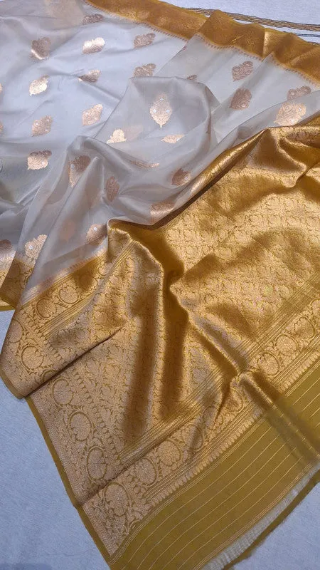 Pure Banarasi Handloom Organza Kora Silk Saree