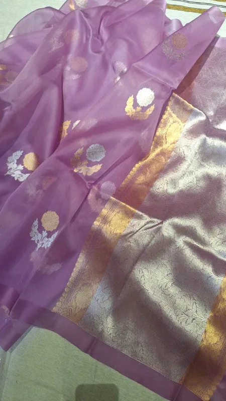 Pure Banarasi Handloom Organza Kora Silk Saree